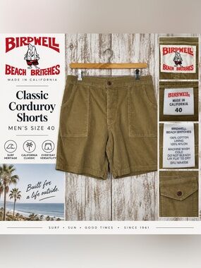 Birdwell Beach Britches Corduroy Shorts Men’s Size 40 Brown Made in California